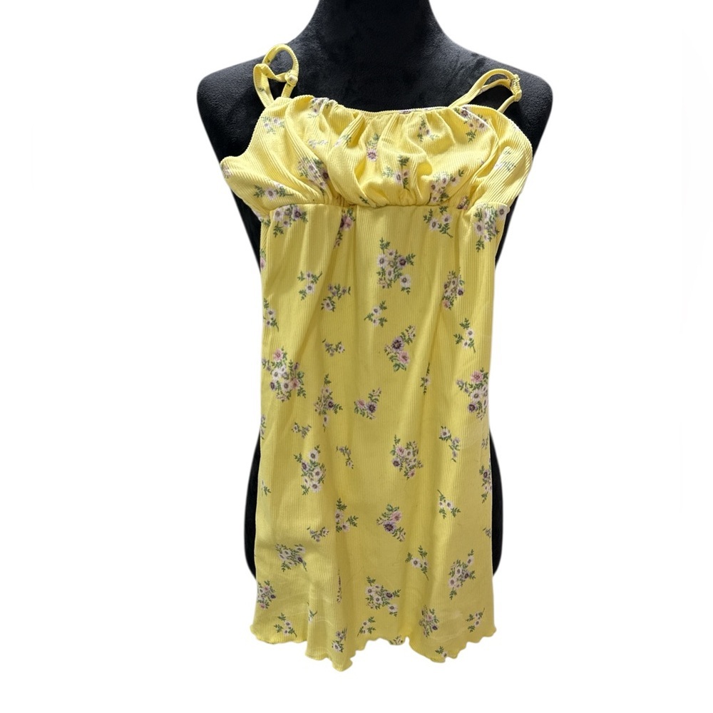 No Comment Girls Yellow Floral Ribbed Cami Dress‎ Size M 10/12 Cottagecore Boho